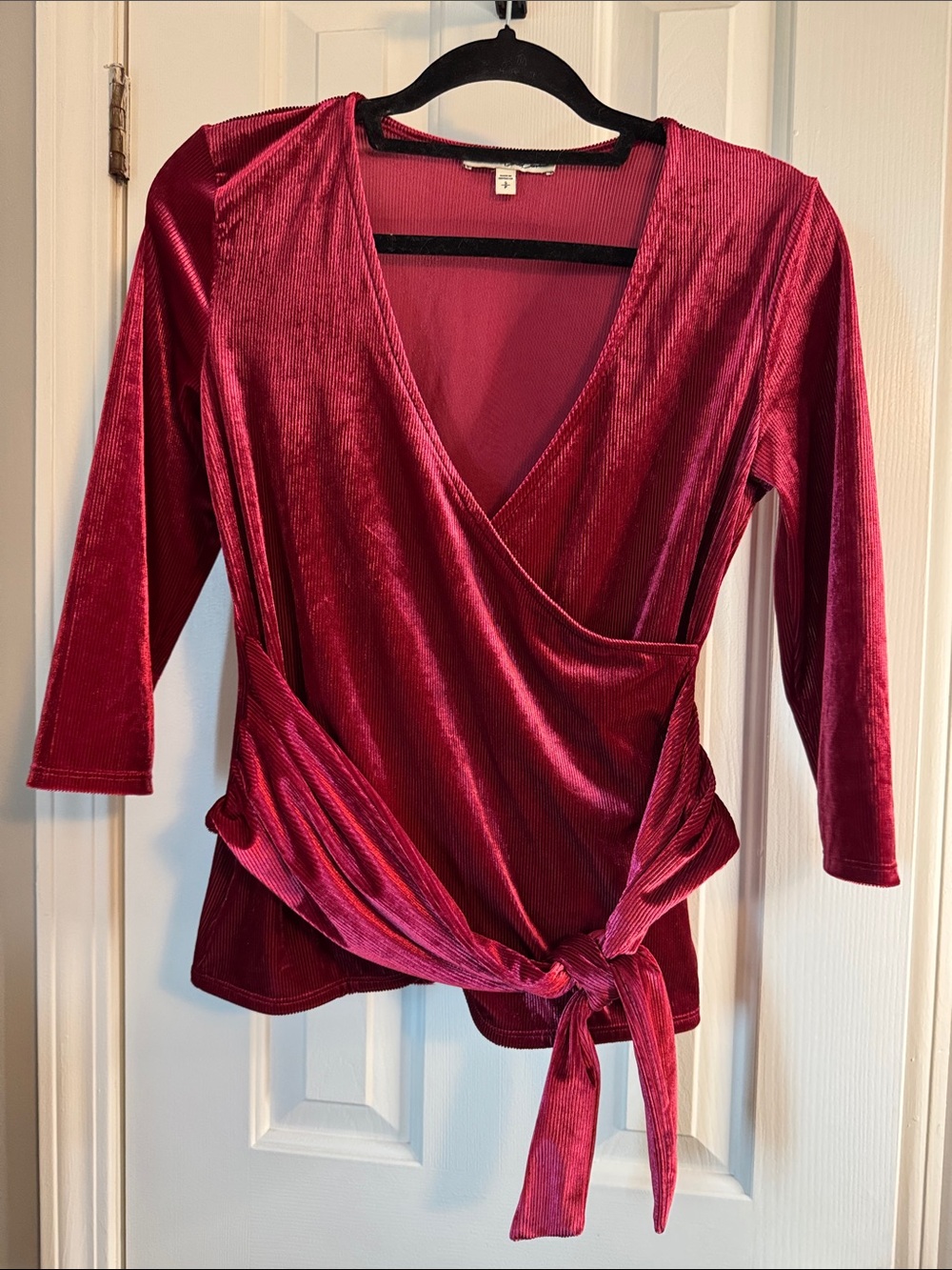 Express Velvet Wrap Blouse in Berry (26)
